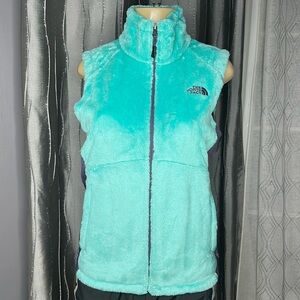 The North Face Women’s Fuzzy Vest Aqua Gray Sleeveless Zip Up Sz M